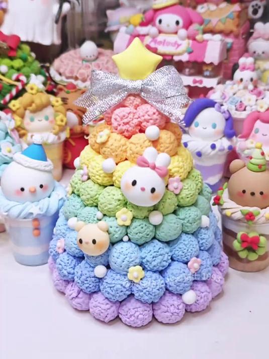 干掉的废粘土不要扔,来制作超大彩虹圣诞树