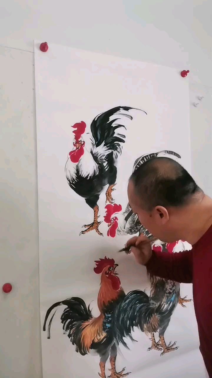 王兴民国画公鸡:画公鸡