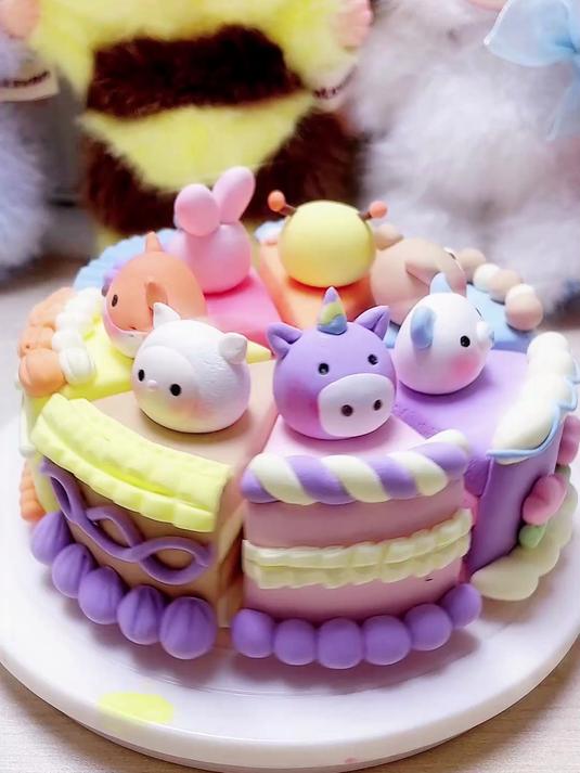 粘土教程敲可爱的小动物切块蛋糕来啦