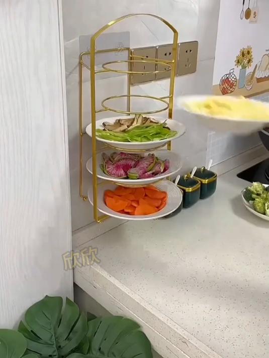 厨房空间小菜品没地放?看看这款多功能备菜盘置物架