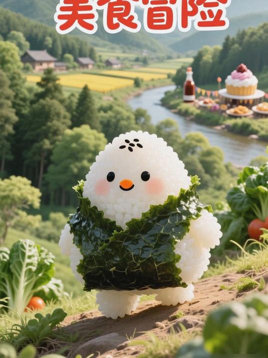 动漫美食大冒险:饭团小子滚山坡,裹上香香海苔