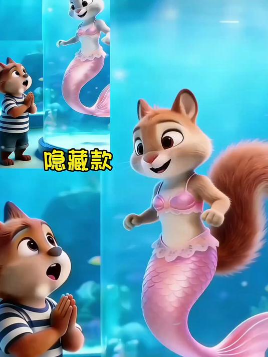 尼克在水族馆里，看着化身美人鱼的朱迪，满眼都是藏不住的惊喜#疯狂动物城