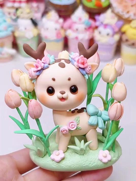 粘土教程~可爱小鹿郁金香摆件