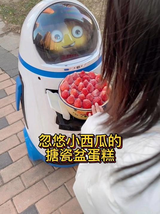 小鹿为了吃小西瓜的搪瓷盆蛋糕也是拼了