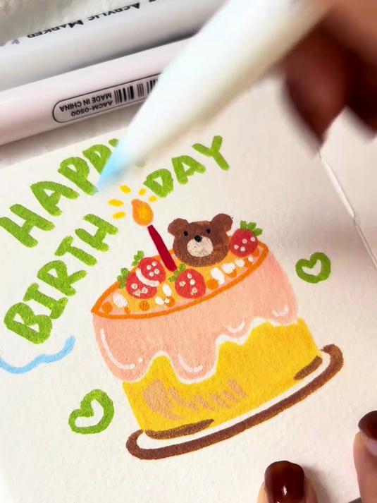 沉浸式画画 _ 生日蛋糕 丙烯马克笔 简笔画教程