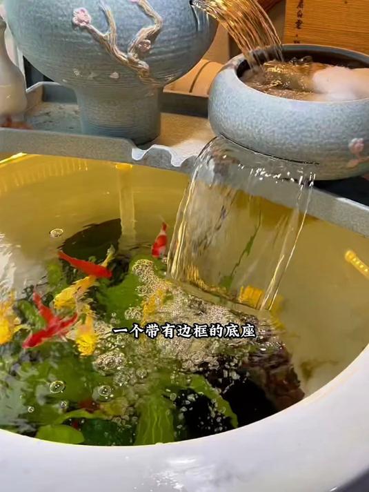 古法养鱼瀑布流水造景循环水绿植家中增氧过滤摆件组合一体