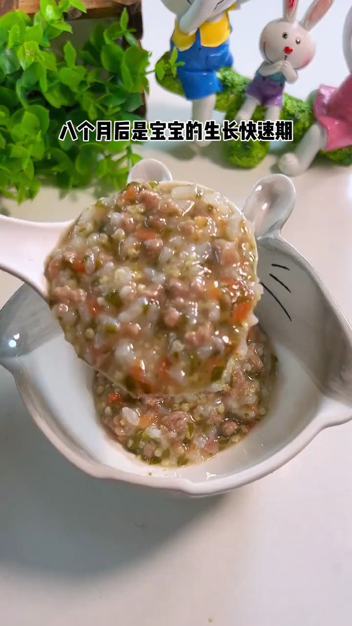 8个月以上宝宝就能吃的裙带菜牛肉粥,鲜香美味,宝宝一碗吃不够
