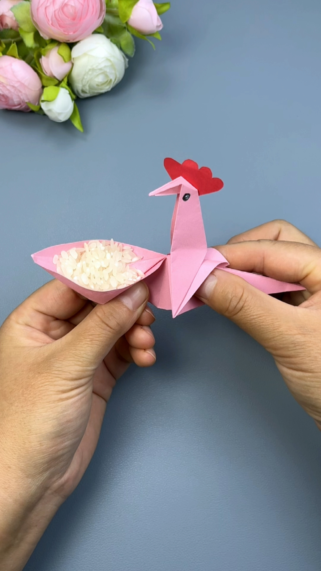 一张纸教你折小鸡吃米!