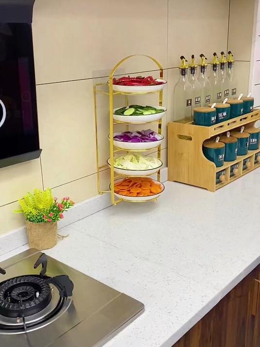家里每次来客人总是乱糟糟的,就入手了这个多层备菜盘收纳架