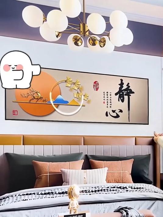 山水画3D现代简约沙发背景墙壁画轻奢墙纸防水贴画卧室装饰画!