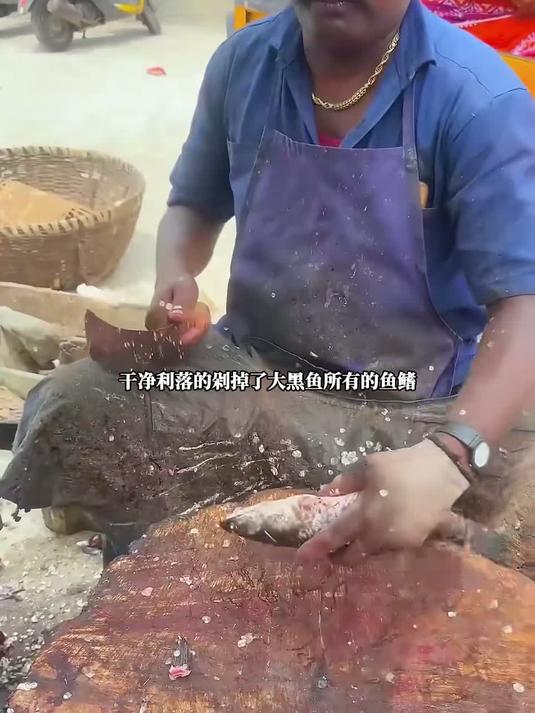 印度街头大叔处理恒河大黑鱼，手起刀落，这刀法你给打几分？