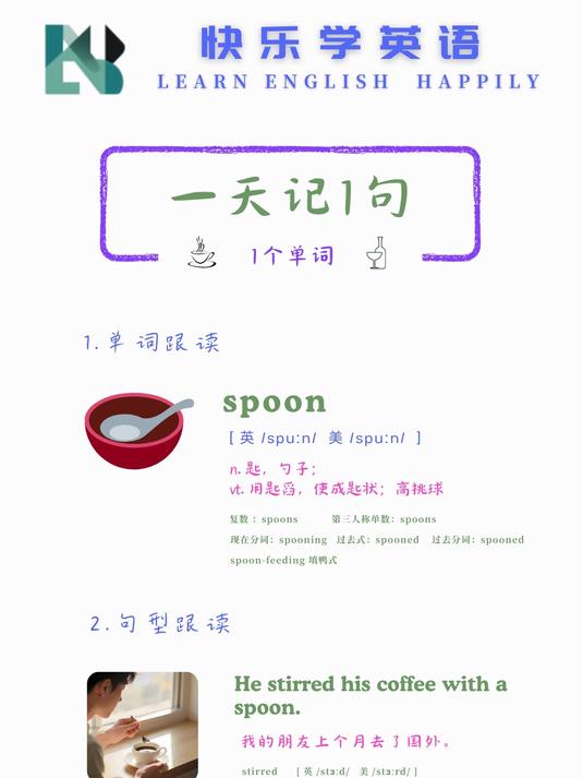 spoon 勺子 一天记一个单词 轻松记住英语单词 发音