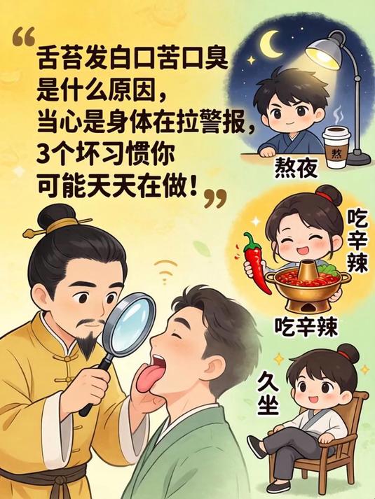 舌苔发白口苦口臭是什么原因,当心是身体在拉警报,3个坏习惯你可能天天在做!