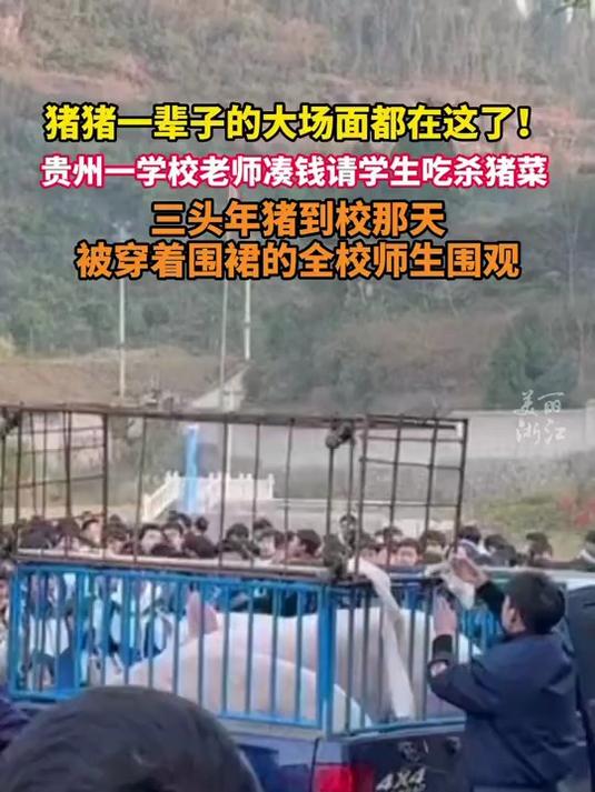 贵州一学校老师凑钱请学生吃杀猪菜 买了3头猪,1700多人一起吃!「来源:兴仁市文苑学校(