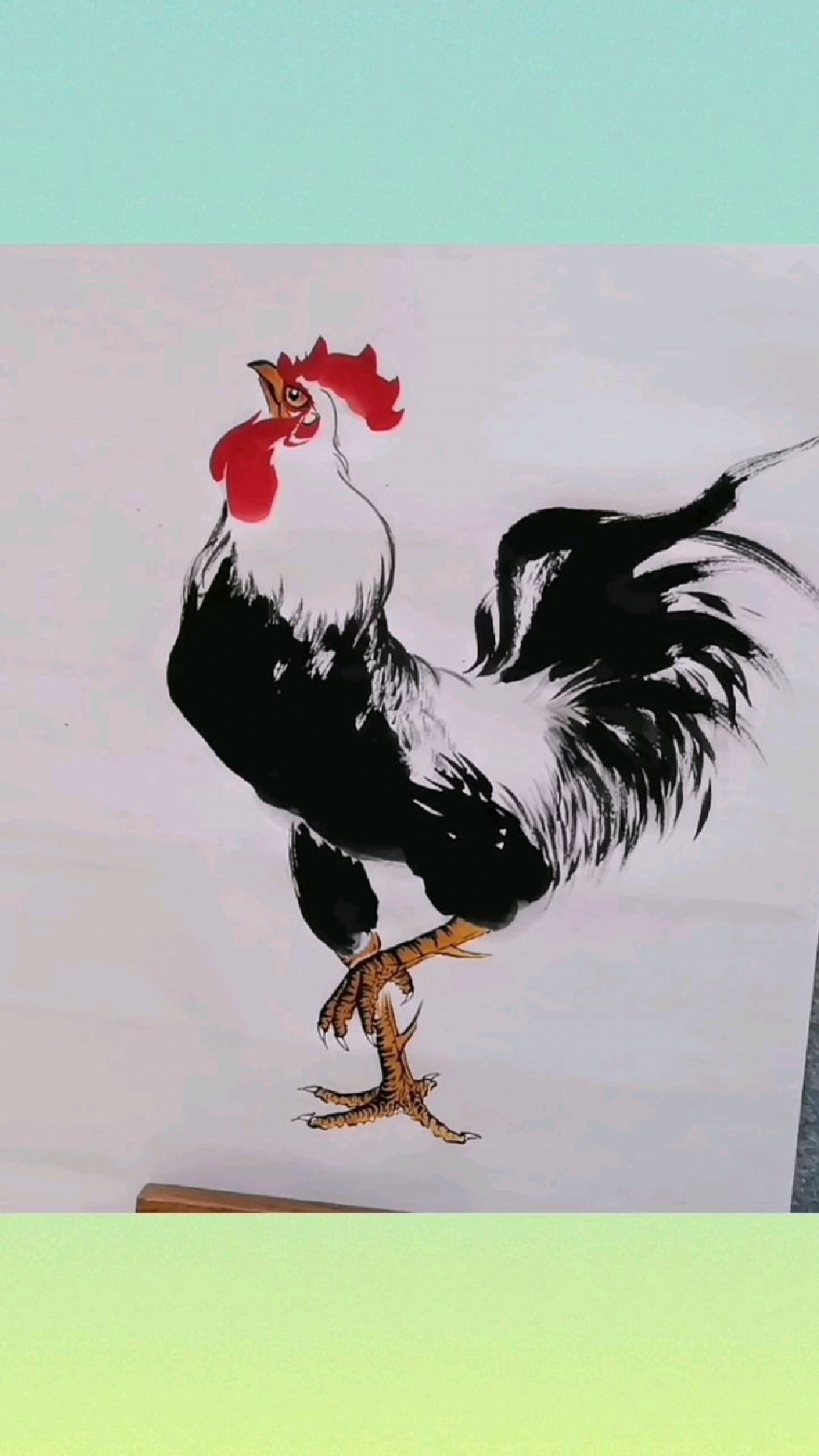 王兴民国画公鸡:画公鸡