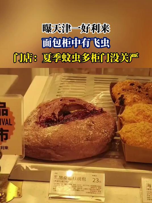 曝天津一好利来,面包柜中有飞虫,门店:夏季蚊虫多柜门没关严