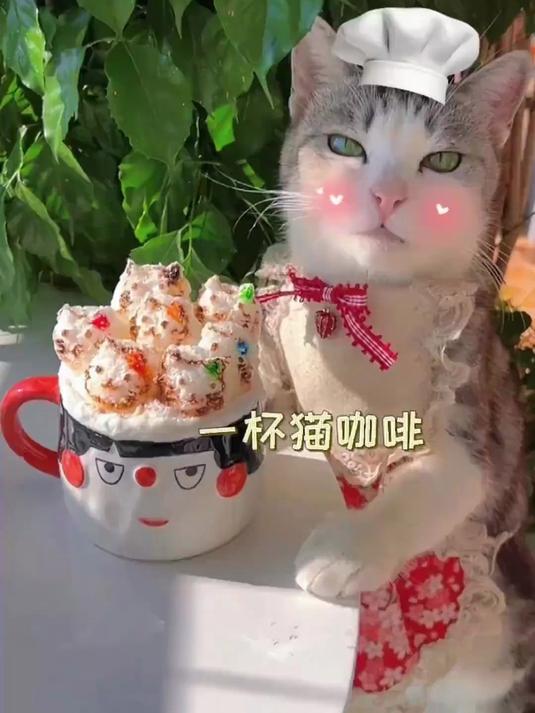 巨可爱的一杯猫立体拉花咖啡