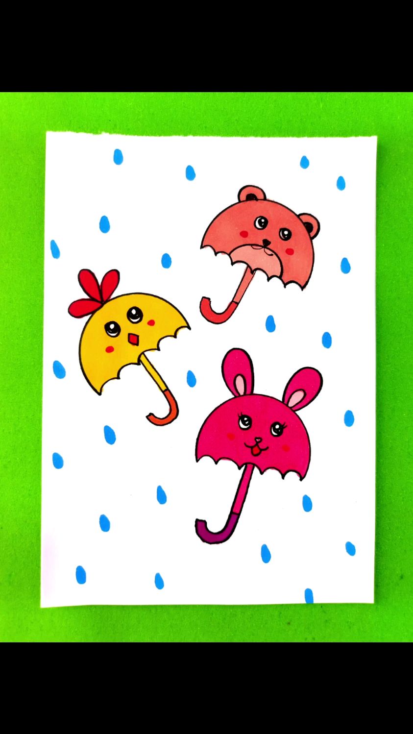 用半圆形画小雨伞 ,儿童简笔画,雨伞简笔画,创意儿童画