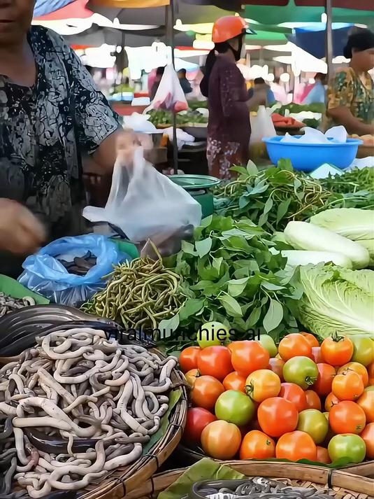 菜市场热闹场景看蔬菜鲜亮鳝鱼蠕动新鲜到让你心动