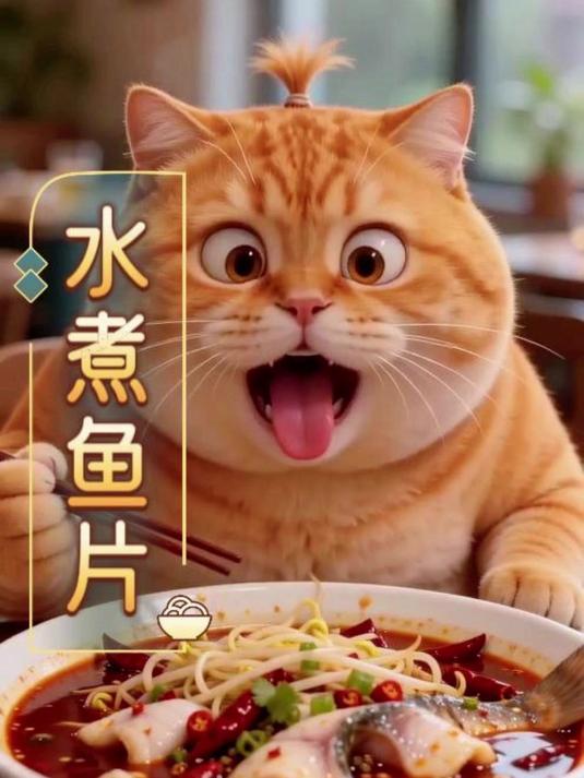 胖橘今日菜谱：水煮鱼片#AIGC抽象搞笑剧场#