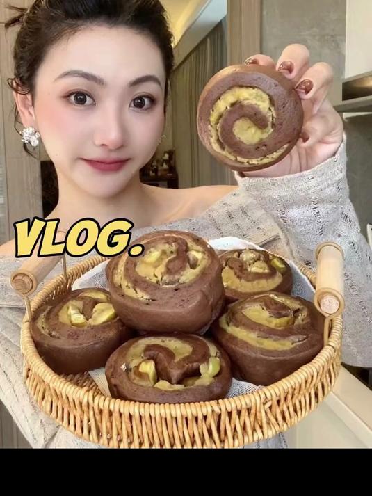 97年养生女孩的烘焙vlog，专属的可可板栗馒头卷