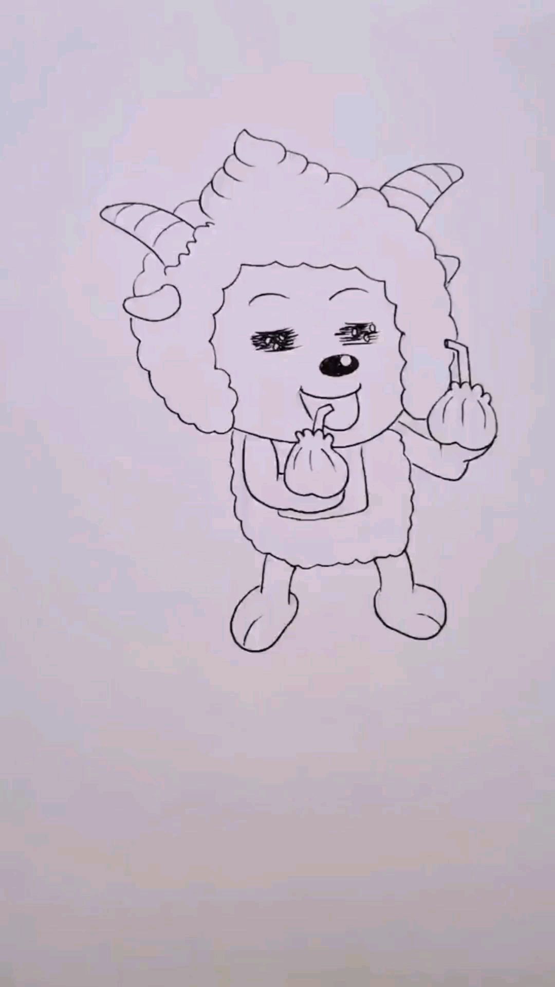 简笔画:画一只吃包子的懒羊羊