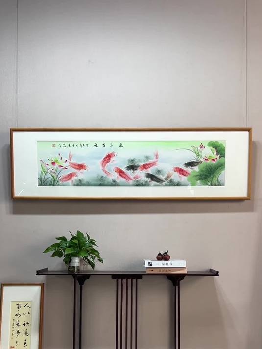 茶室餐厅挂画推荐这幅手绘九鱼图