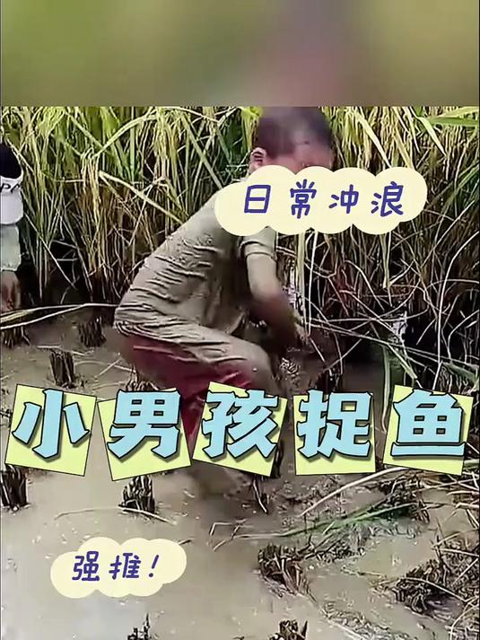 小男孩捉鱼