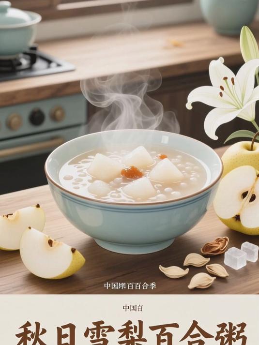 口感顺滑，清甜滋润，雪梨百合粥教程