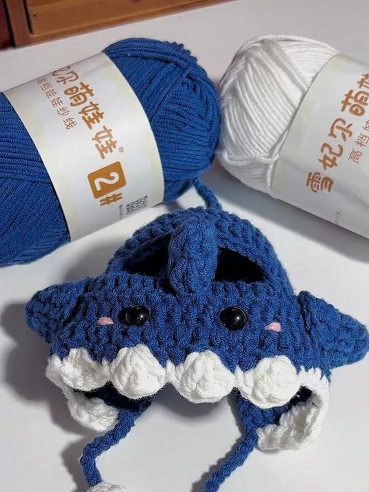 鲨鱼娃帽钩织丨拉布布娃帽来啦