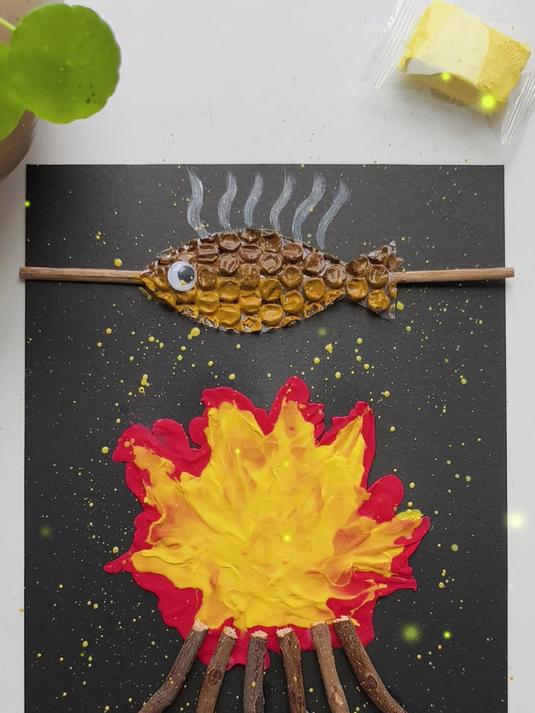 烤鱼儿童创意画