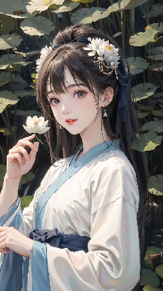 国风壁纸少女和荷花