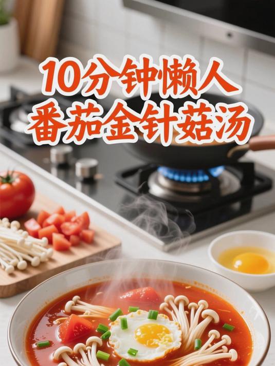 懒人番茄金针菇汤（酸甜开胃，10分钟搞定）