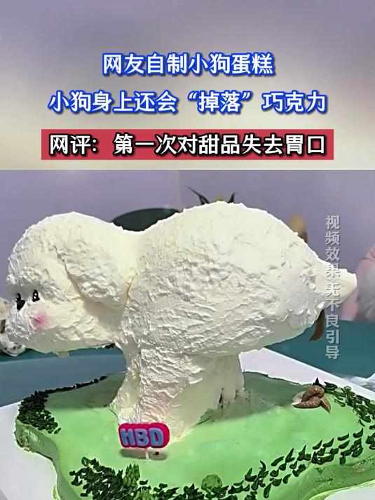 网友自制小狗蛋糕,小狗身上还会“掉落”巧克力