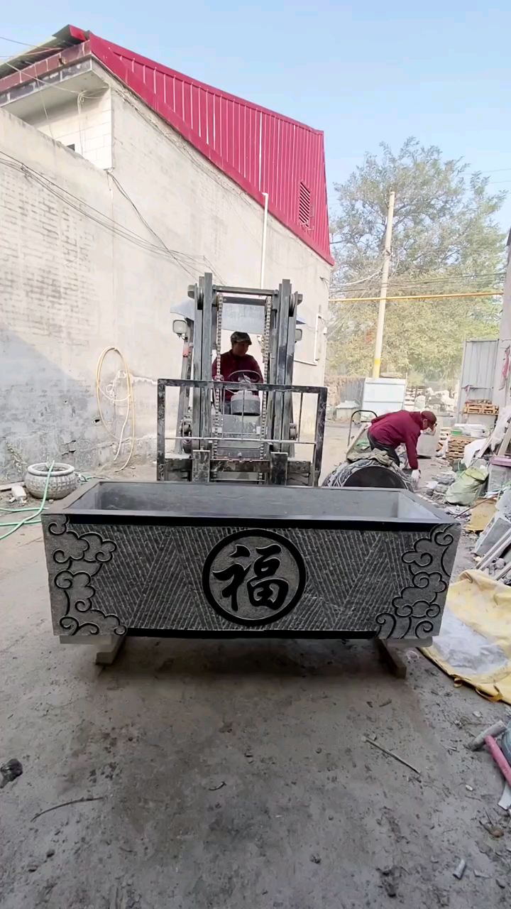 青石石雕鱼缸荷花缸庭院别墅养鱼养花长方形鱼缸石槽