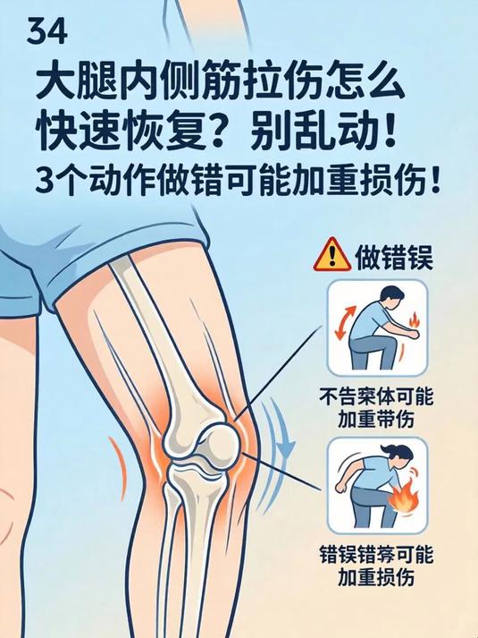 大腿内侧筋拉伤怎么快速恢复？别乱动！3个动作做错可能加重损伤！