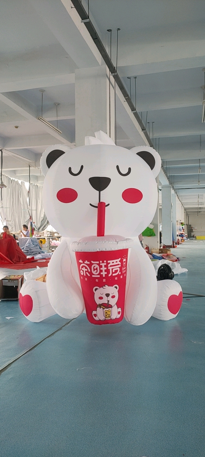 充气小白熊奶茶杯卡通气模奶茶店冷饮店开业摆放卡通气模
