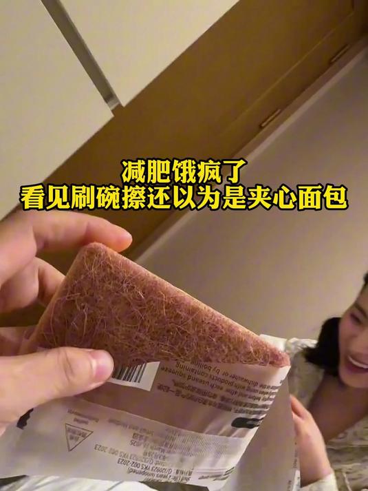 减肥饿疯了吧,看见刷碗擦还以为是夹心面包