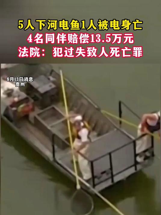 5人下河电鱼1人被电身亡,名同伴赔偿13.5万元,法院:犯过失致人死亡罪
