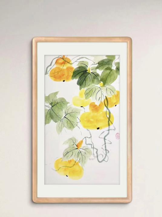 用国画颜料，画出满纸福禄的金黄葫芦#创意绘画#