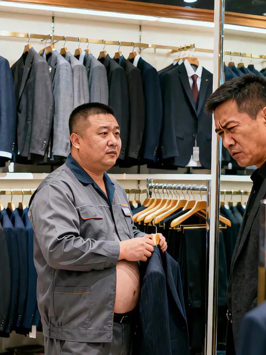 肚子变平坦!男装导购试衣专业,顾客夸不停