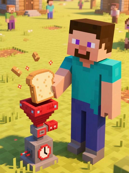 #游戏寒假爆肝季第一期#我的世界创意搭建 全自动面包机 公益助村民