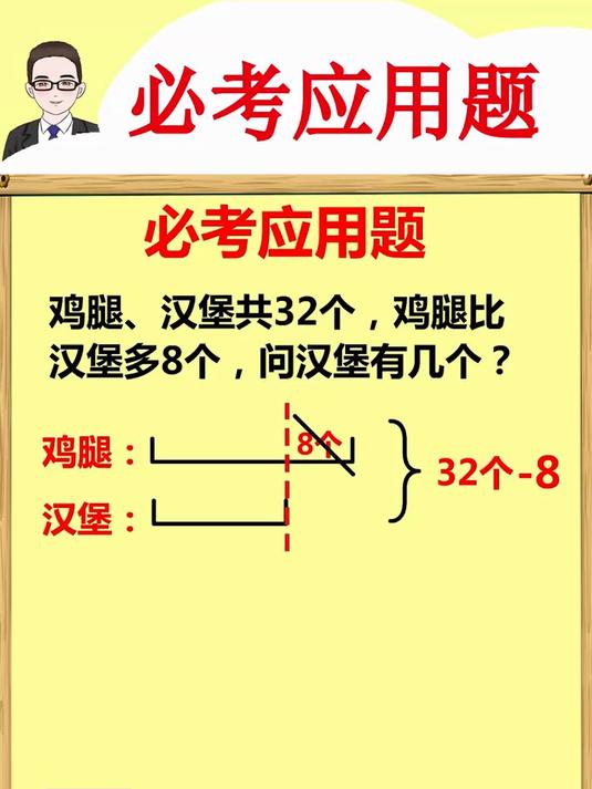 鸡腿汉堡共32，鸡腿比汉堡多8，问汉堡多少？