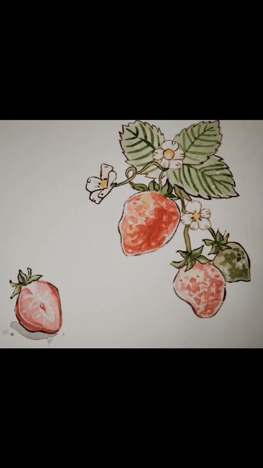 手绘水彩草莓