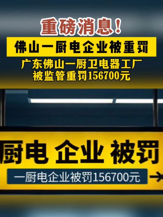 广东佛山一家厨卫电器企业被罚156700元,因燃气灶多项目不合格