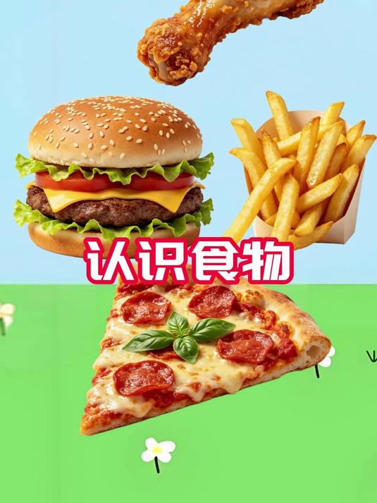 食物影子配对：鸡腿，薯条，汉堡，披萨