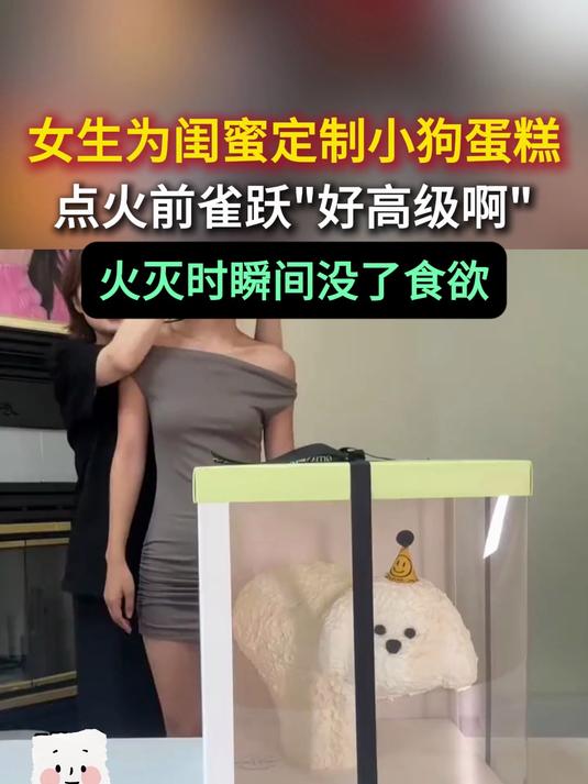 女生为闺蜜定制小狗蛋糕，点火前雀跃好高级啊，瞬间没了食欲