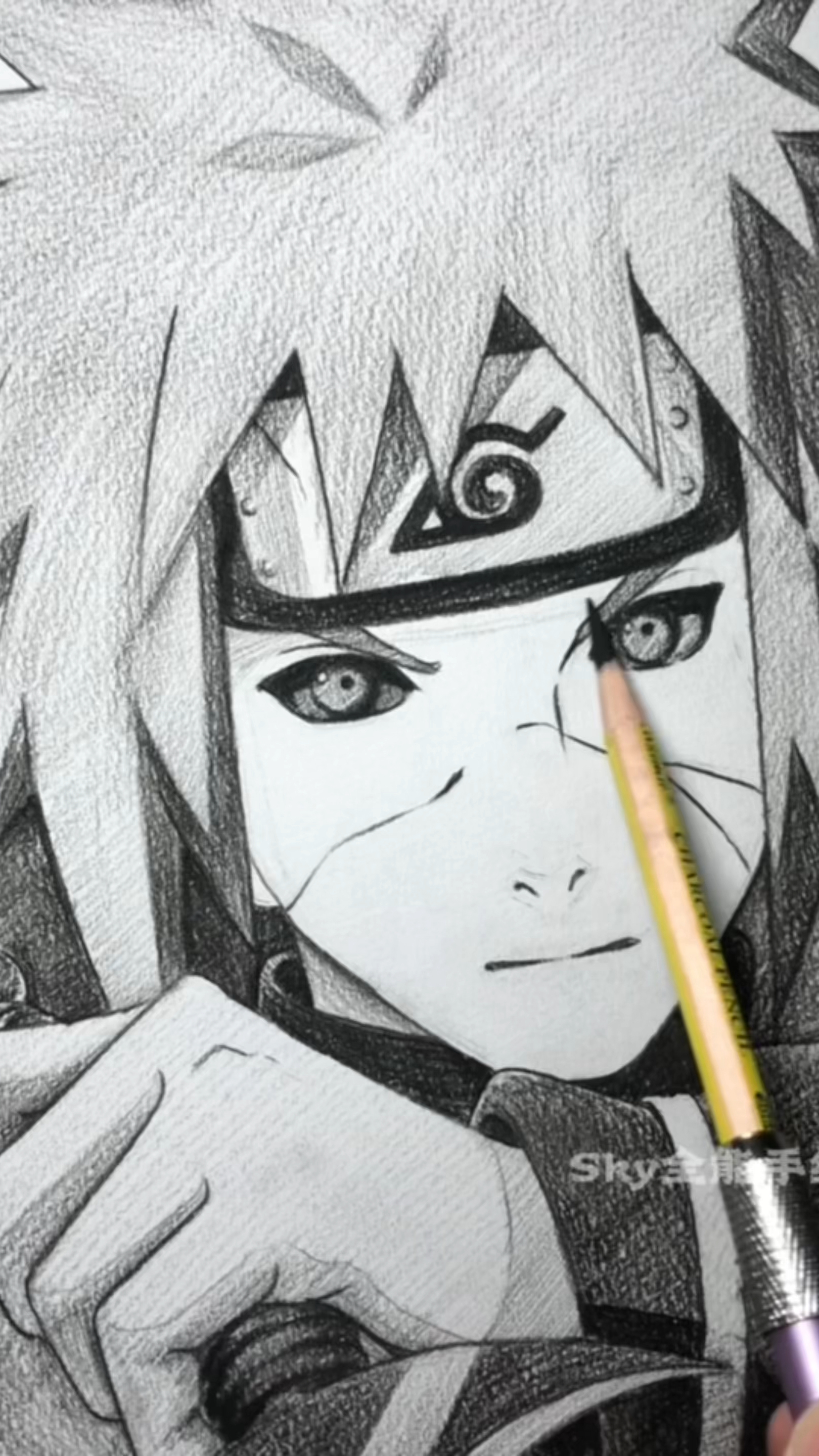 火影忍者动漫人物秽土波风水门素描画风