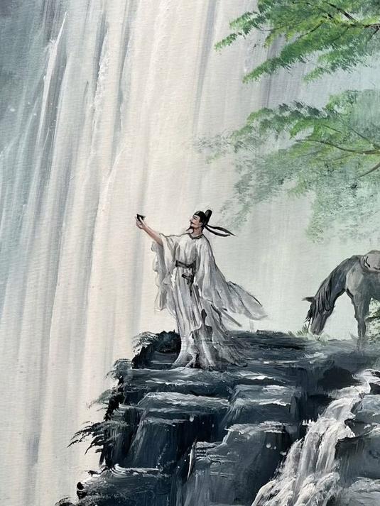 纯手绘丙烯画诗人李白将进酒绘画