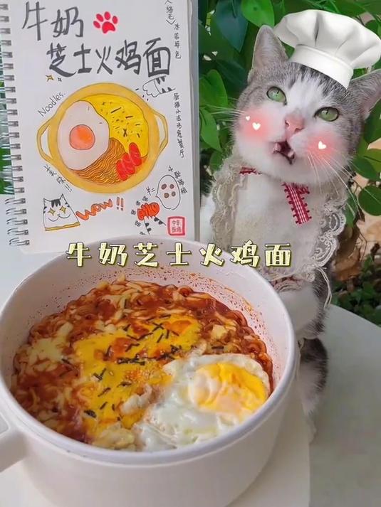 厨猫:牛奶芝士火鸡面太香了
